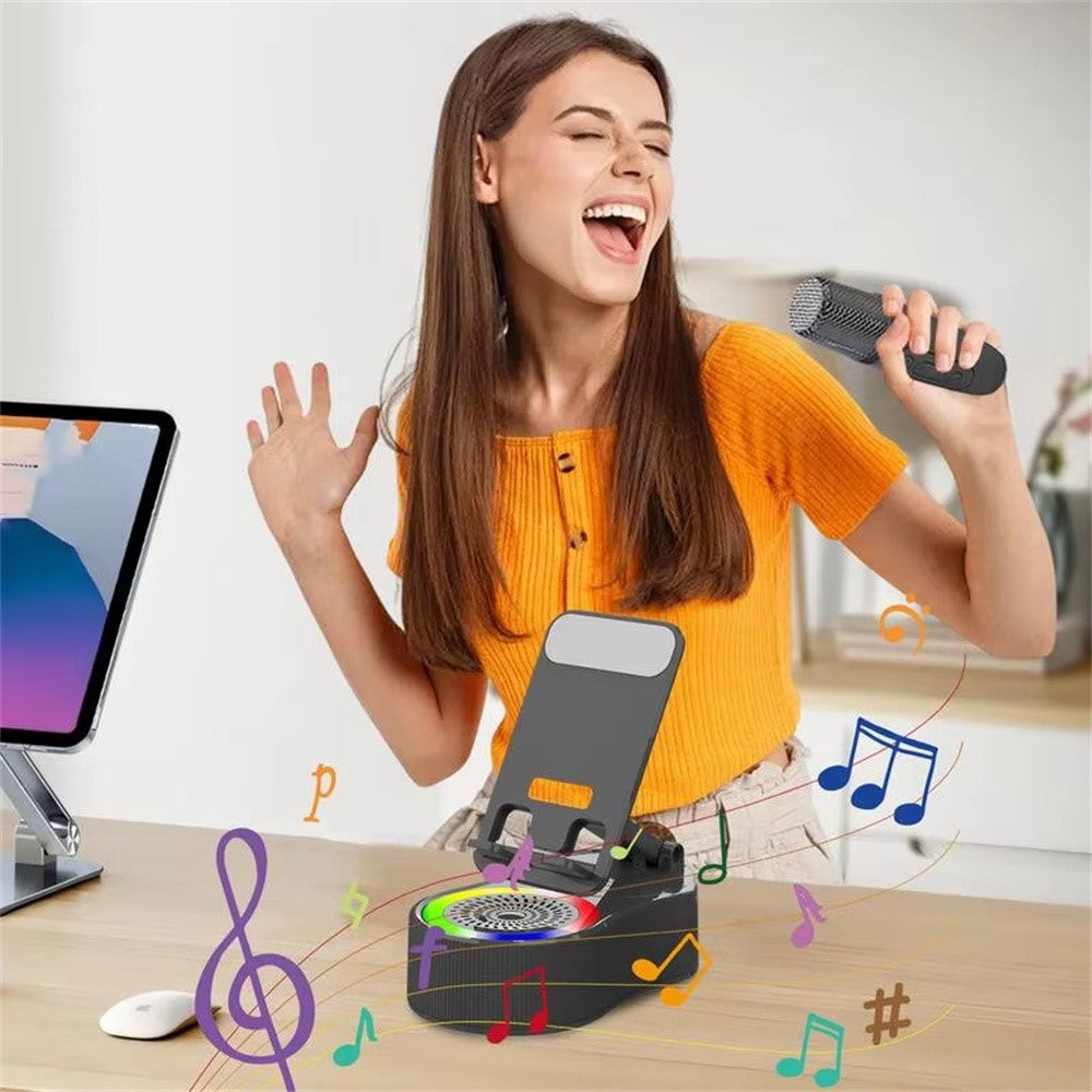 K500 Karaoke Speaker with Rotating Phone Stand – RGB Light, 2 Microphones