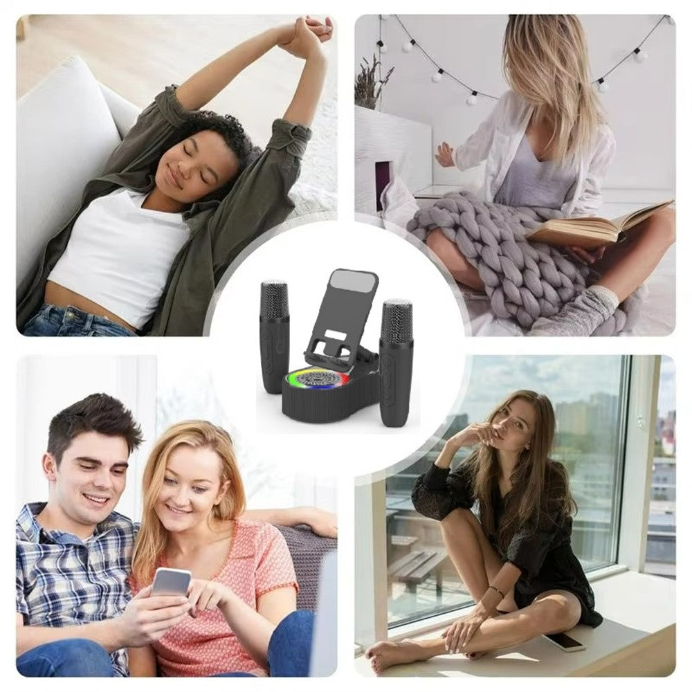 K500 Karaoke Speaker with Rotating Phone Stand – RGB Light, 2 Microphones