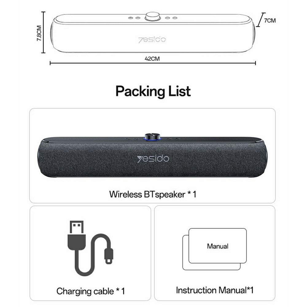 YESIDO YSW42 Desktop Bluetooth Soundbar – 20W HiFi Sound