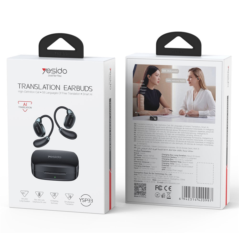 YESIDO YSP33 AI Translation Earbuds – Ear Hook, Real-Time Translation
