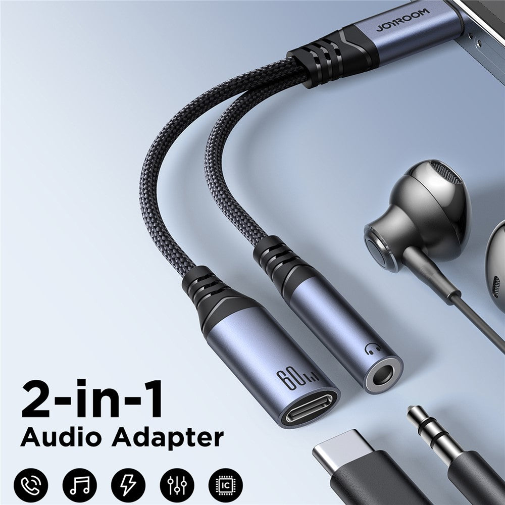 JOYROOM SY-C02 Headphone Adapter Type-C to 3.5mm+Type-C Aux Audio Cable with PD 60W Fast Charging