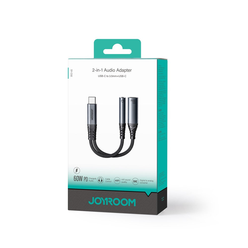 JOYROOM SY-C02 Headphone Adapter Type-C to 3.5mm+Type-C Aux Audio Cable with PD 60W Fast Charging