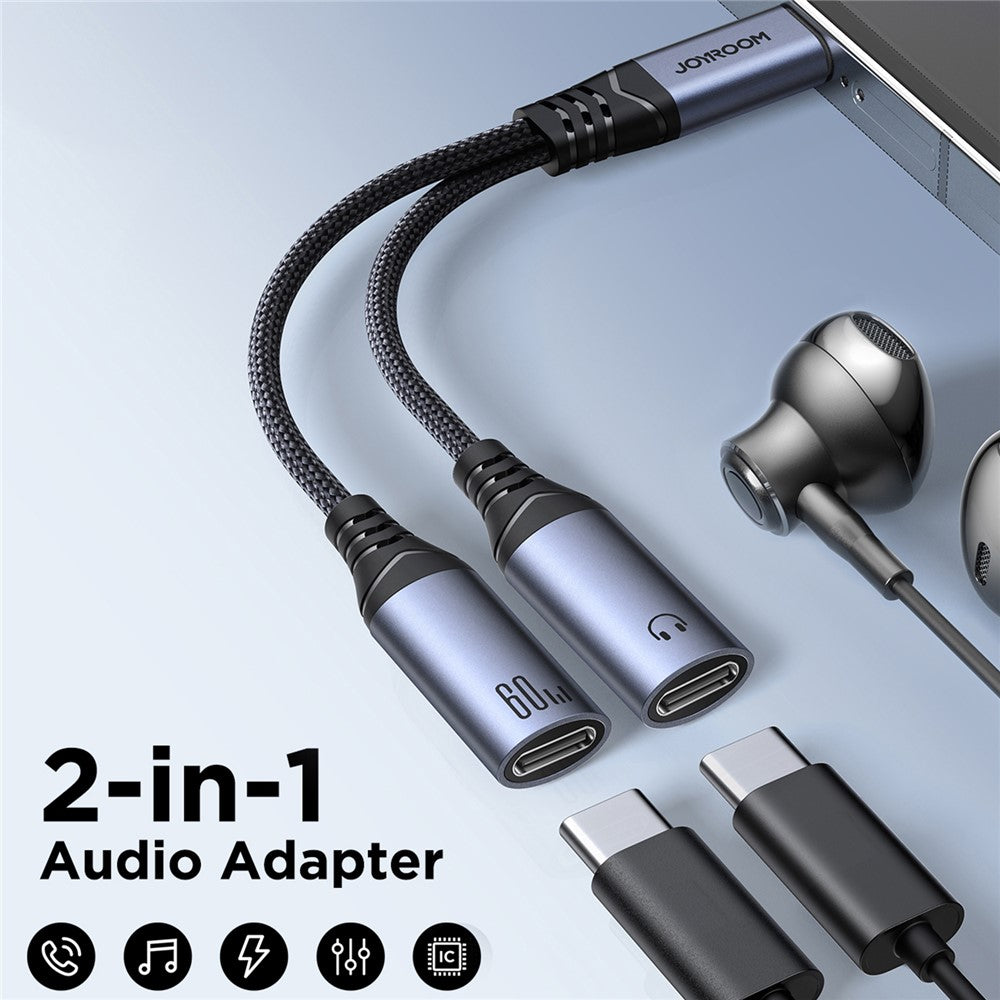 JOYROOM SY-C03 Type-C to Dual Type-C Audio Connector PD 60W Fast Charging Adapter Splitter