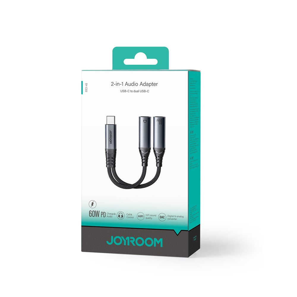 JOYROOM SY-C03 Type-C to Dual Type-C Audio Connector PD 60W Fast Charging Adapter Splitter