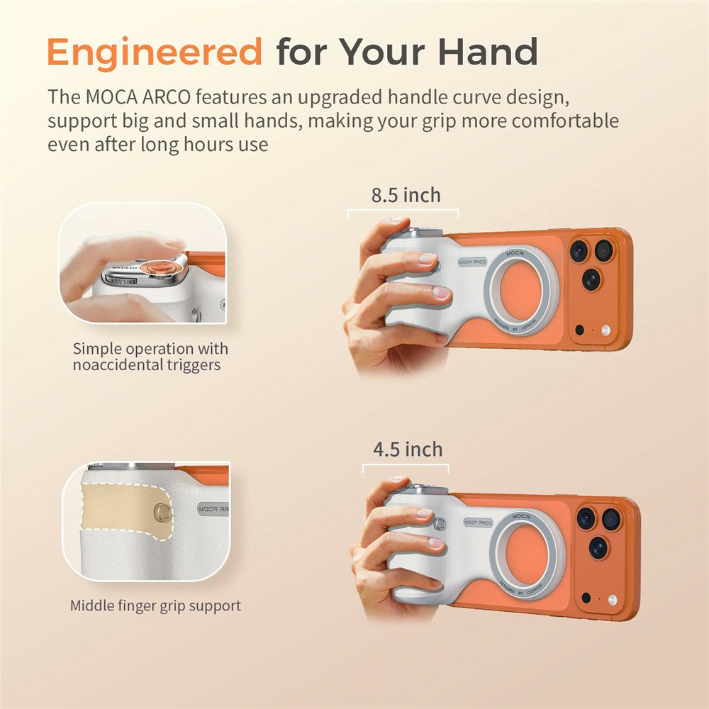 MOCA ARCO Phone Grip Handle with Remote Controller Magnetic Stand LED Light for iPhone iOS Compatible