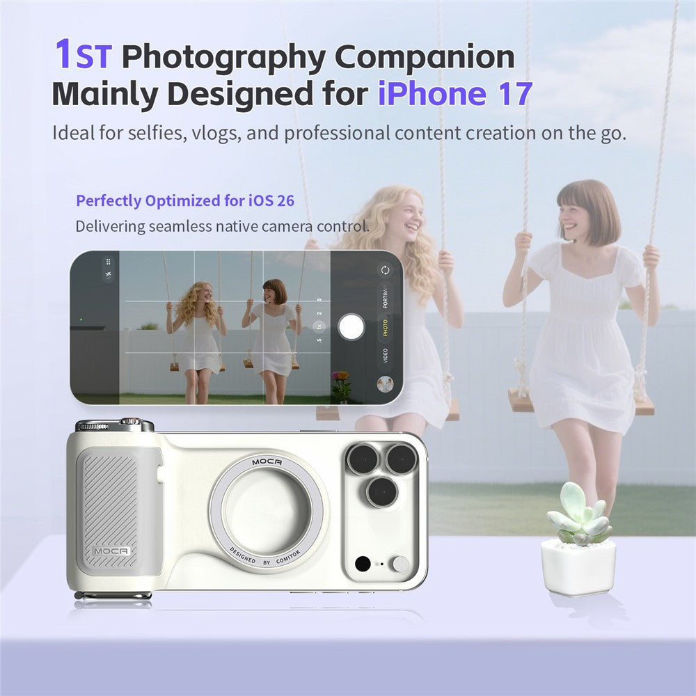 MOCA Grip Camera Handle with Detachable Remote Control and LED Light for iPhone 17  /  16  /  15 MagSafe Compatible Shooting Accessories