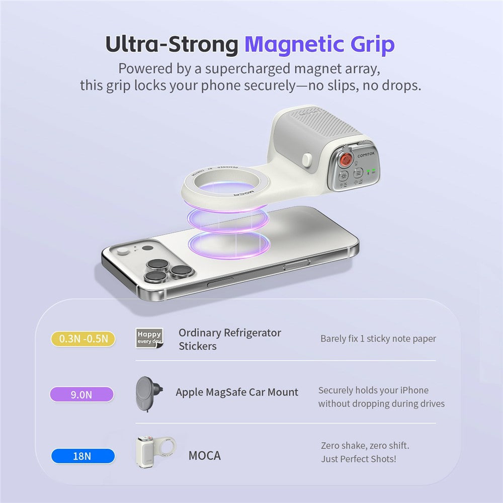 MOCA Grip Camera Handle with Detachable Remote Control and LED Light for iPhone 17  /  16  /  15 MagSafe Compatible Shooting Accessories