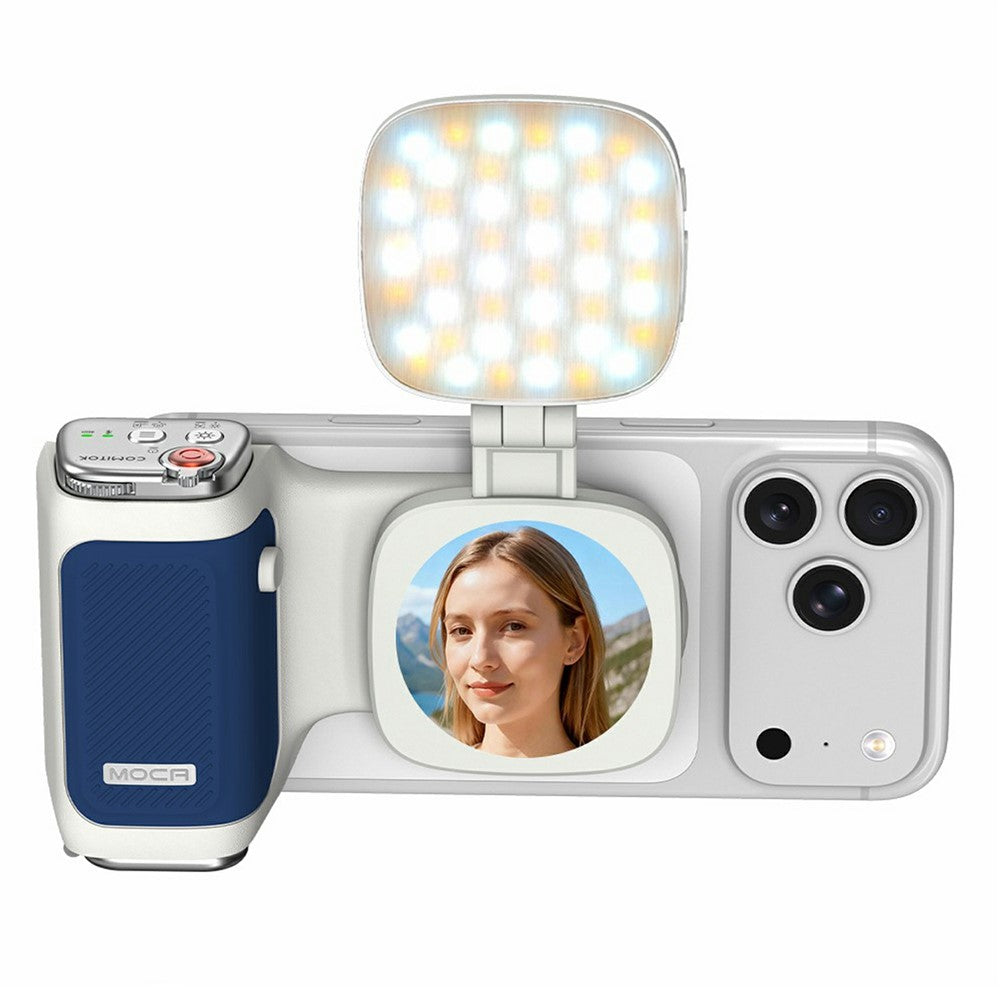 MOCA Grip Camera Handle with Detachable Remote Control and LED Light for iPhone 17  /  16  /  15 MagSafe Compatible Shooting Accessories