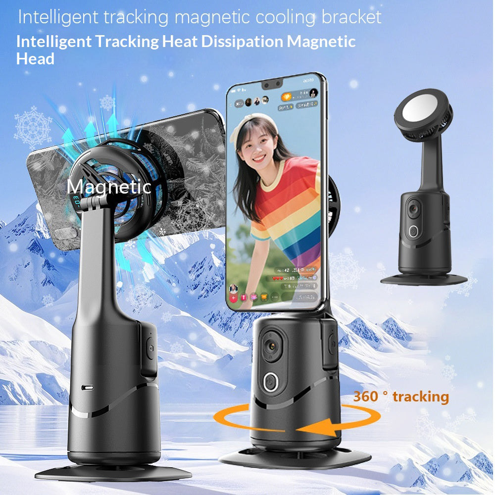 AI Auto Tracking Gimbal Face Recognition Stabilizer 360 Degree Rotating Phone Holder with Cooling Fan for Live Streaming