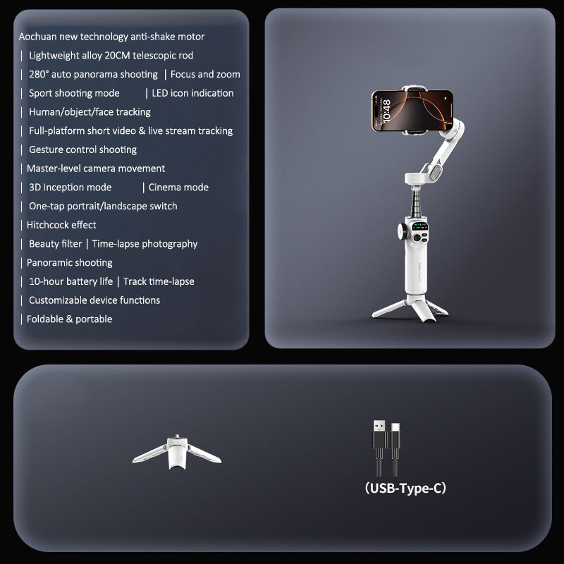 AOCHUAN X2 OLED Screen Gimbal Stabilizer for Smartphone AI Tracking 3-Axis Handheld Phone Stabilizer with Extension Rod
