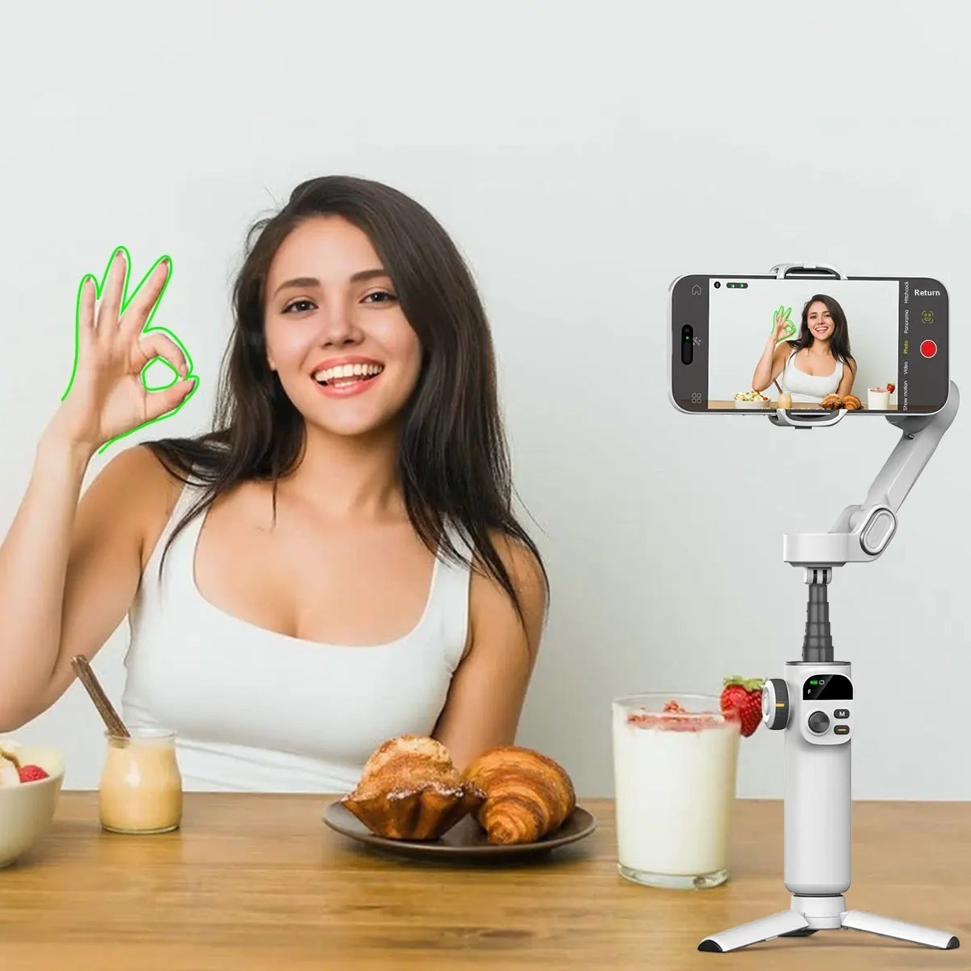 AOCHUAN X2 OLED Screen Gimbal Stabilizer for Smartphone AI Tracking 3-Axis Handheld Phone Stabilizer with Extension Rod