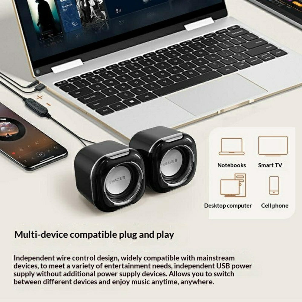 ERAZER A300 Desktop Computer Speakers – Compact Stereo Sound, USB Powered