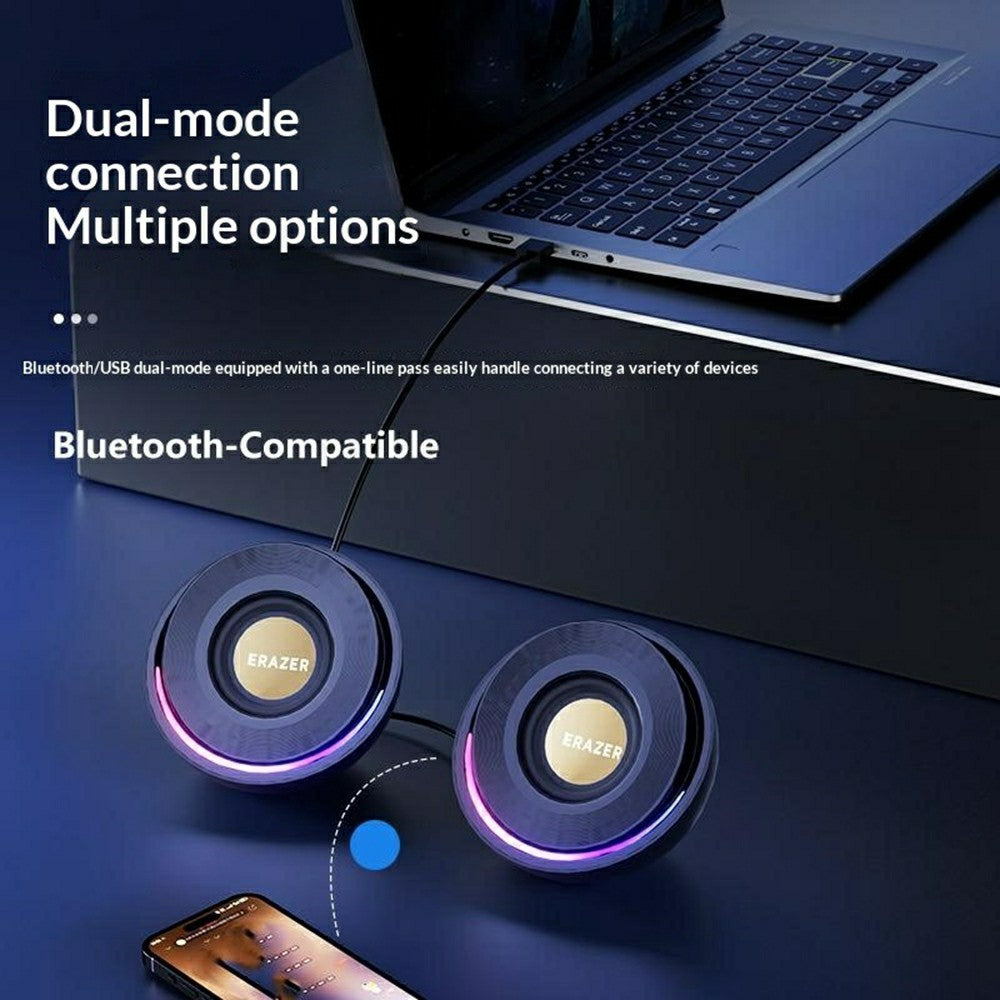 ERAZER A500 Desktop PC Speakers – RGB Light, 10W Bluetooth & USB