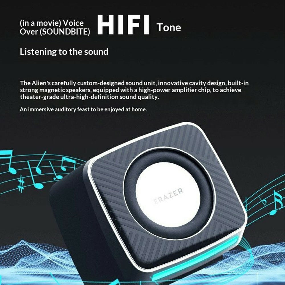 ERAZER A200 Desktop Computer Speakers – 7-Color LED, Metal Diaphragm