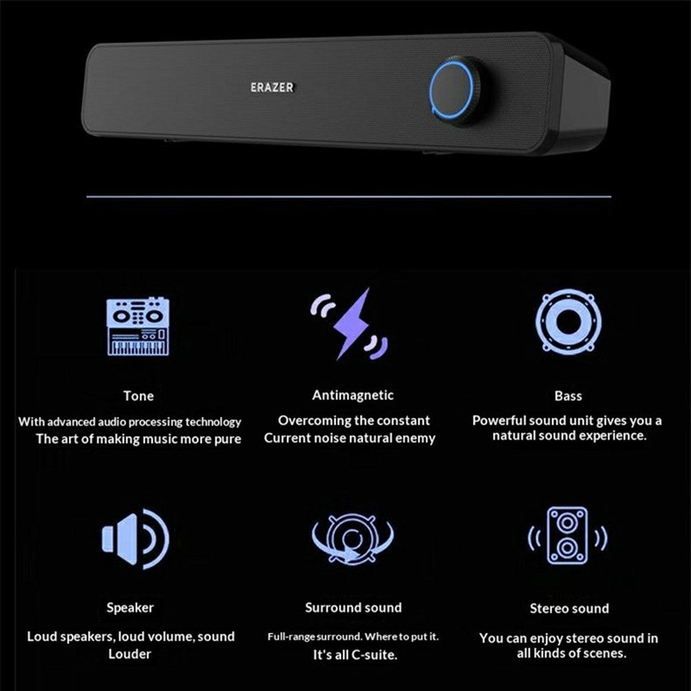 ERAZER A120 Dual-Channel Desktop PC Speakers – USB Plug-and-Play
