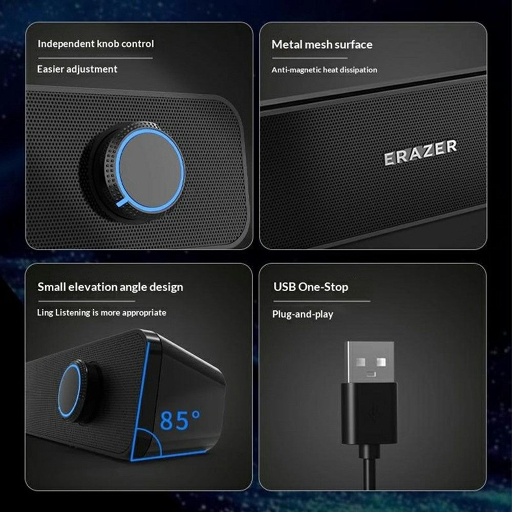 ERAZER A120 Dual-Channel Desktop PC Speakers – USB Plug-and-Play