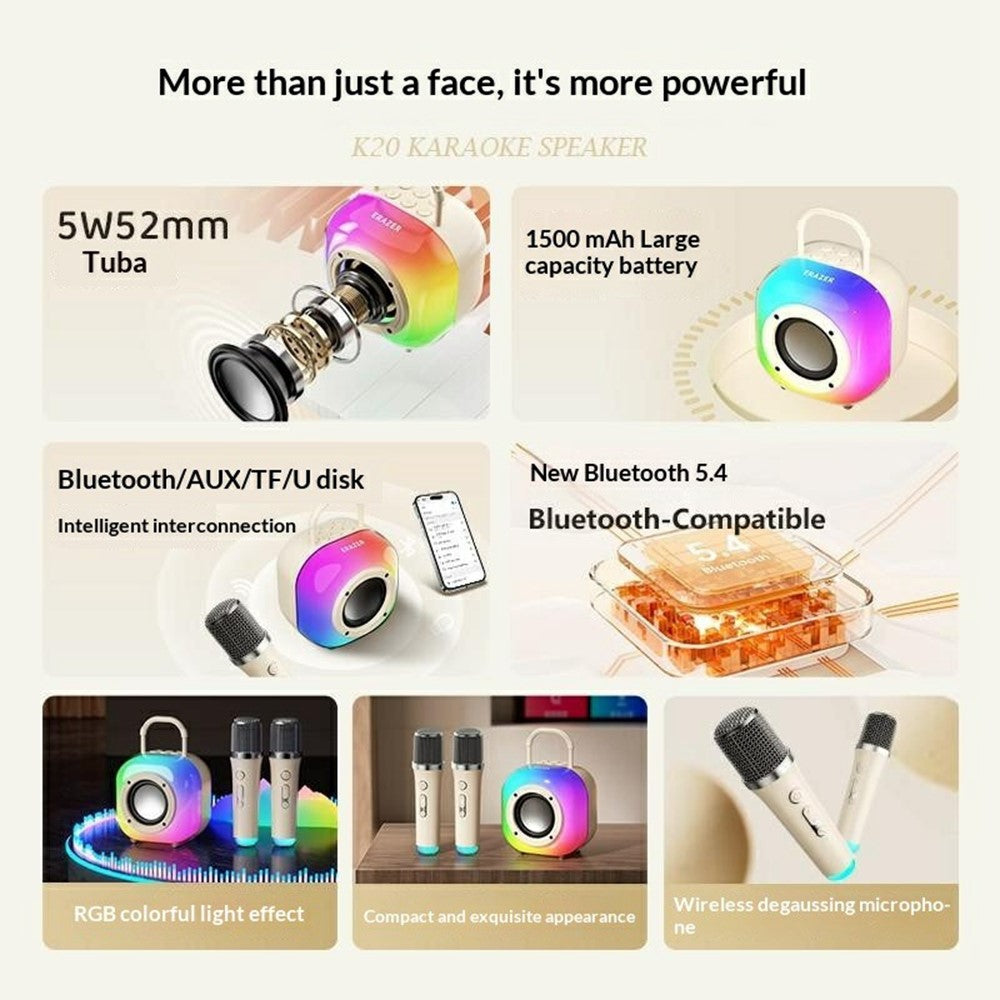 ERAZER K20 Wireless Karaoke Speaker – Dual Mic, RGB Light