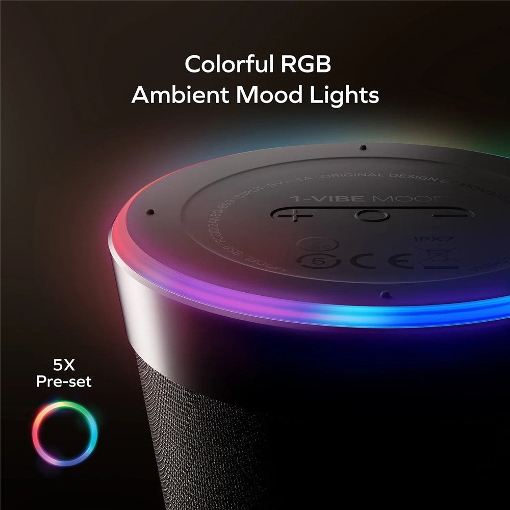 MOMAX 1-Vibe Magnetic Wireless Speaker – IPX7 Waterproof, RGB Light