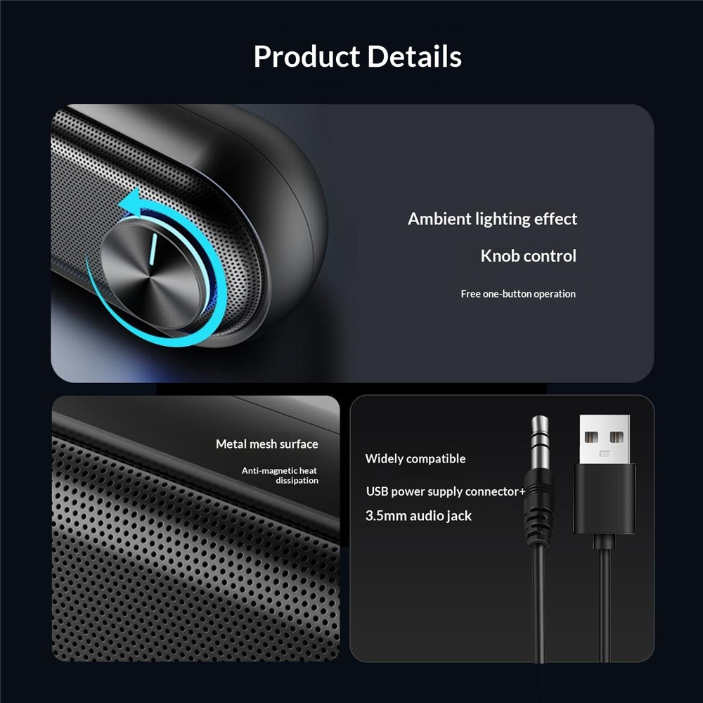ERAZER W117 RGB Desktop Gaming Soundbar – USB & 3.5mm, Bluetooth 5.3