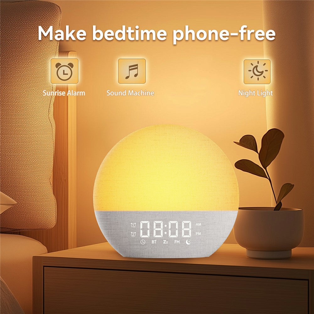 Sunrise Alarm Clock Bluetooth Speaker – White Noise, FM Radio & Night Light