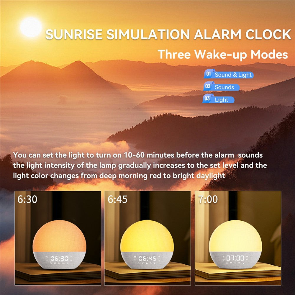 Sunrise Alarm Clock Bluetooth Speaker – White Noise, FM Radio & Night Light