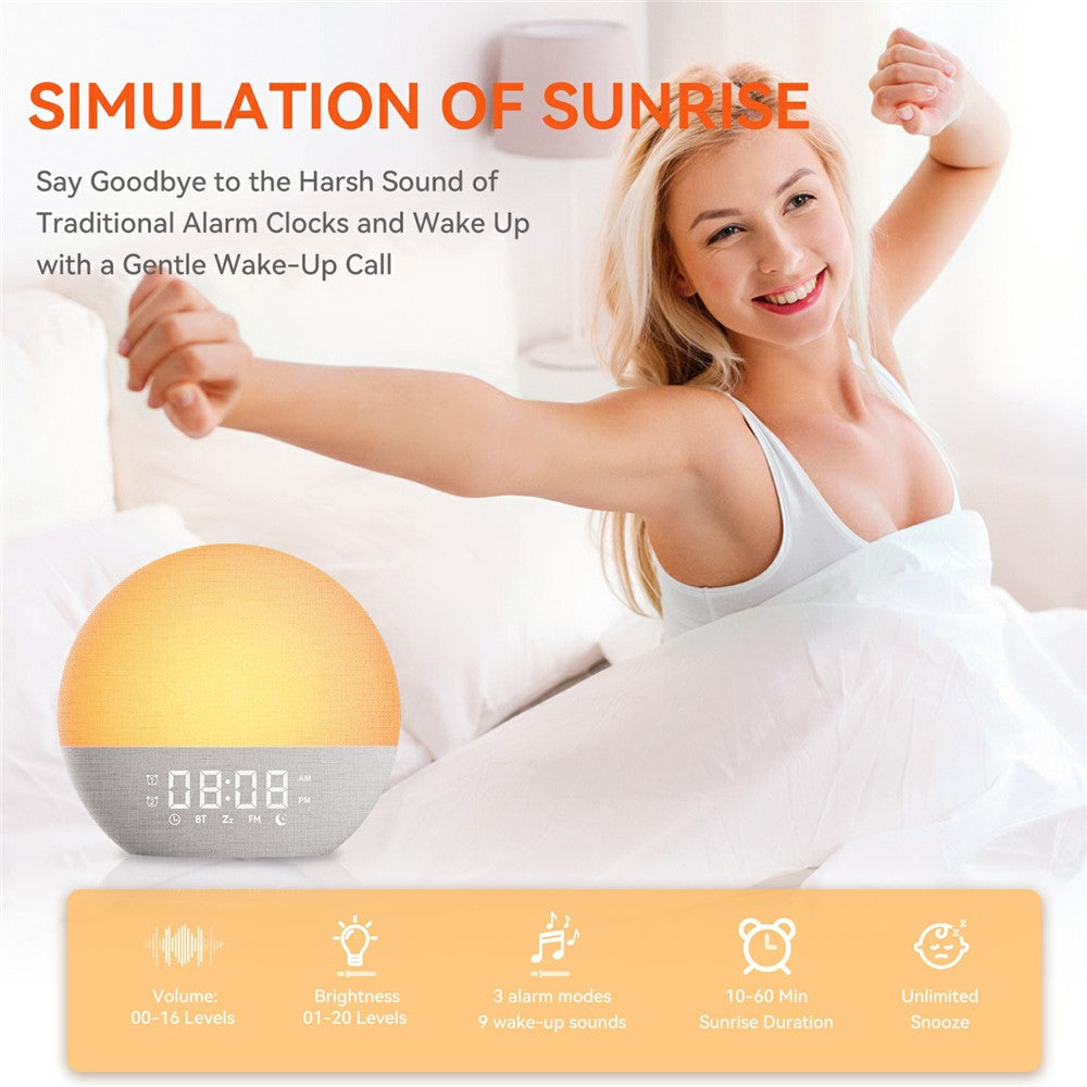 Sunrise Alarm Clock Bluetooth Speaker – White Noise, FM Radio & Night Light