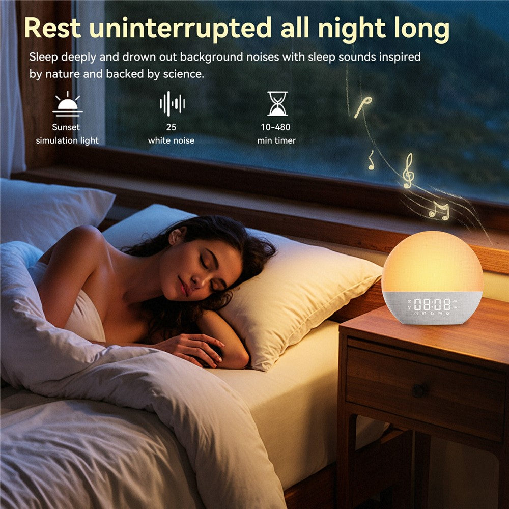 Sunrise Alarm Clock Bluetooth Speaker – White Noise, FM Radio & Night Light