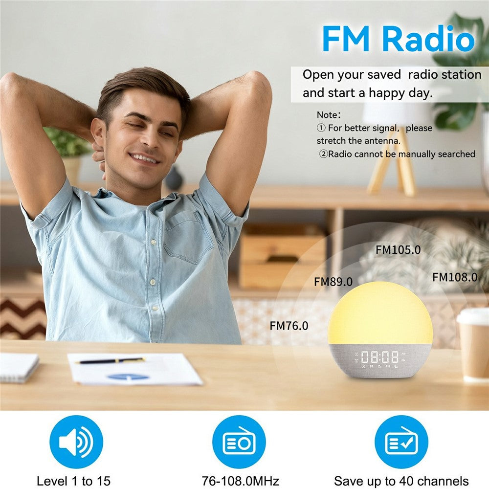 Sunrise Alarm Clock Bluetooth Speaker – White Noise, FM Radio & Night Light