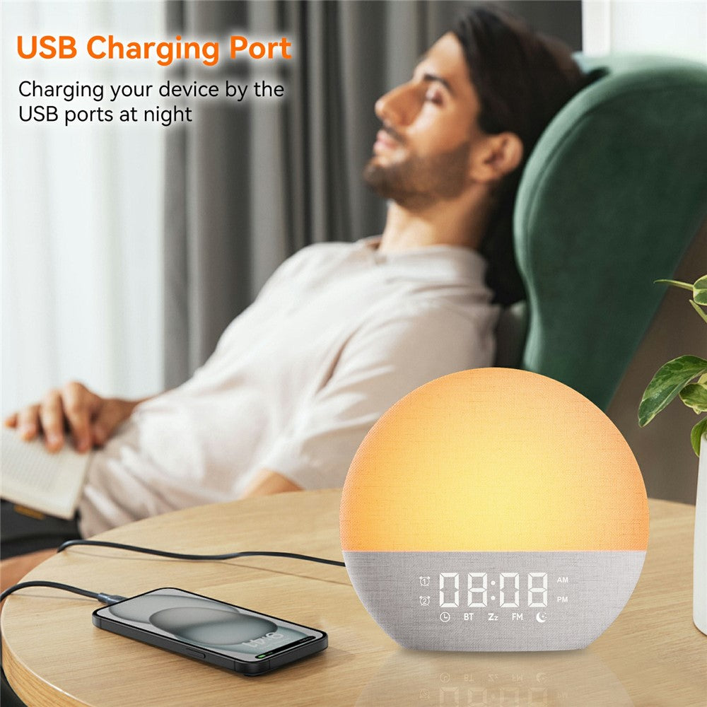Sunrise Alarm Clock Bluetooth Speaker – White Noise, FM Radio & Night Light
