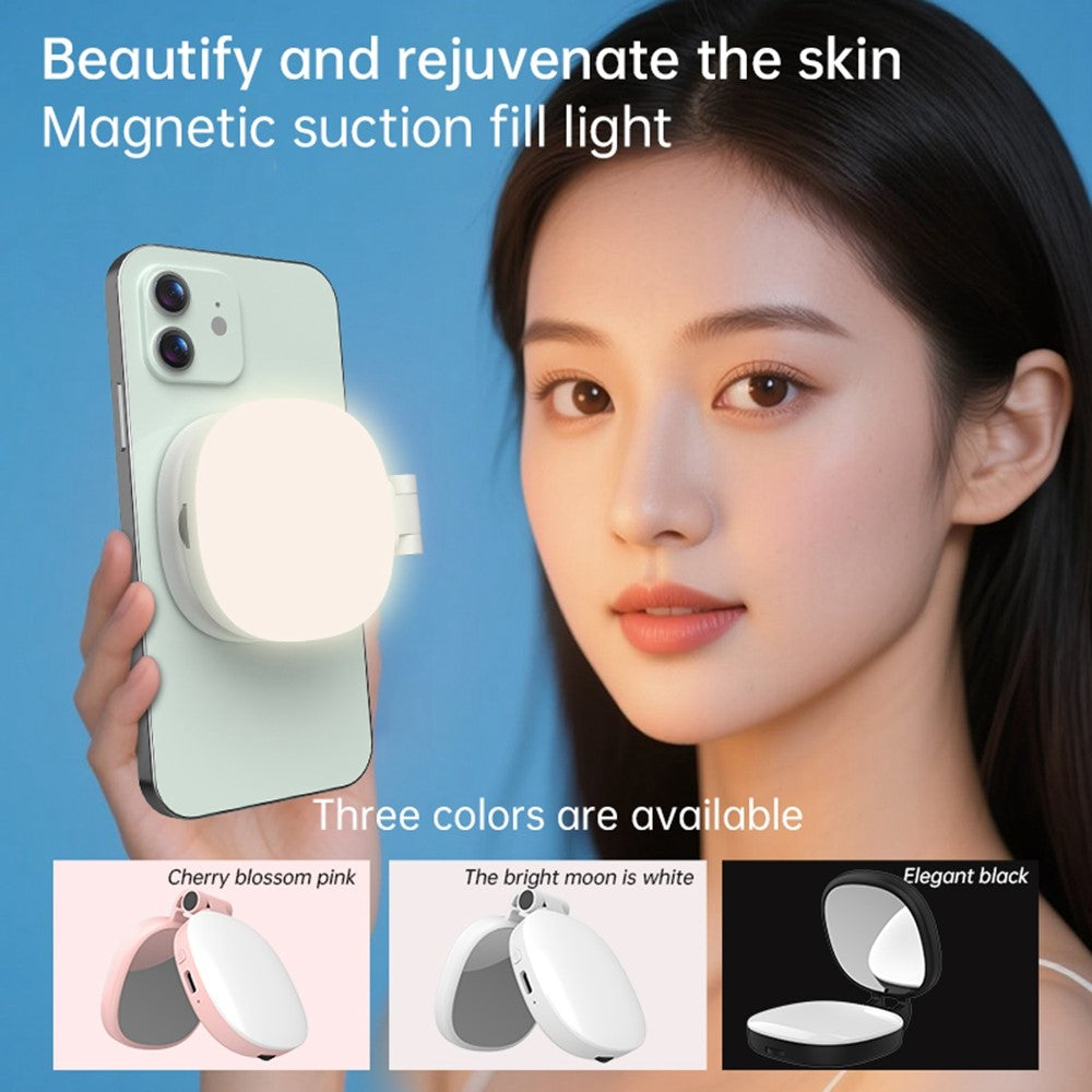 K04 Magnetic Selfie Ring Light with Mirror Foldable LED Fill Light Adjustable Brightness Phone Stand for Live Streaming