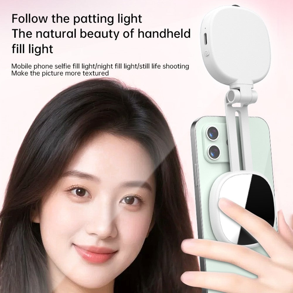K04 Magnetic Selfie Ring Light with Mirror Foldable LED Fill Light Adjustable Brightness Phone Stand for Live Streaming