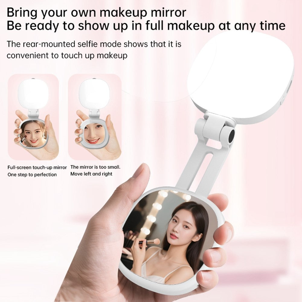 K04 Magnetic Selfie Ring Light with Mirror Foldable LED Fill Light Adjustable Brightness Phone Stand for Live Streaming
