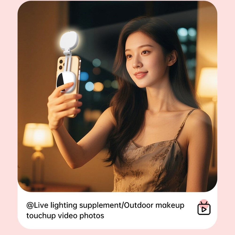 K04 Magnetic Selfie Ring Light with Mirror Foldable LED Fill Light Adjustable Brightness Phone Stand for Live Streaming