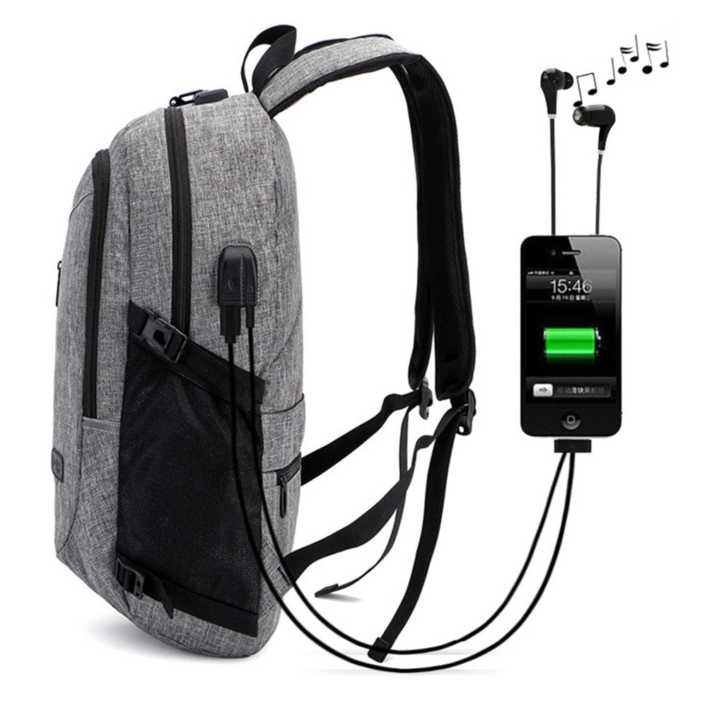 ZZRS PC6016C Anti-theft Backpack Lock and Scratch Resistant Waterproof Travel Bag Daypack Student Bookbag with Exterior USB+3.5mm Audio Port