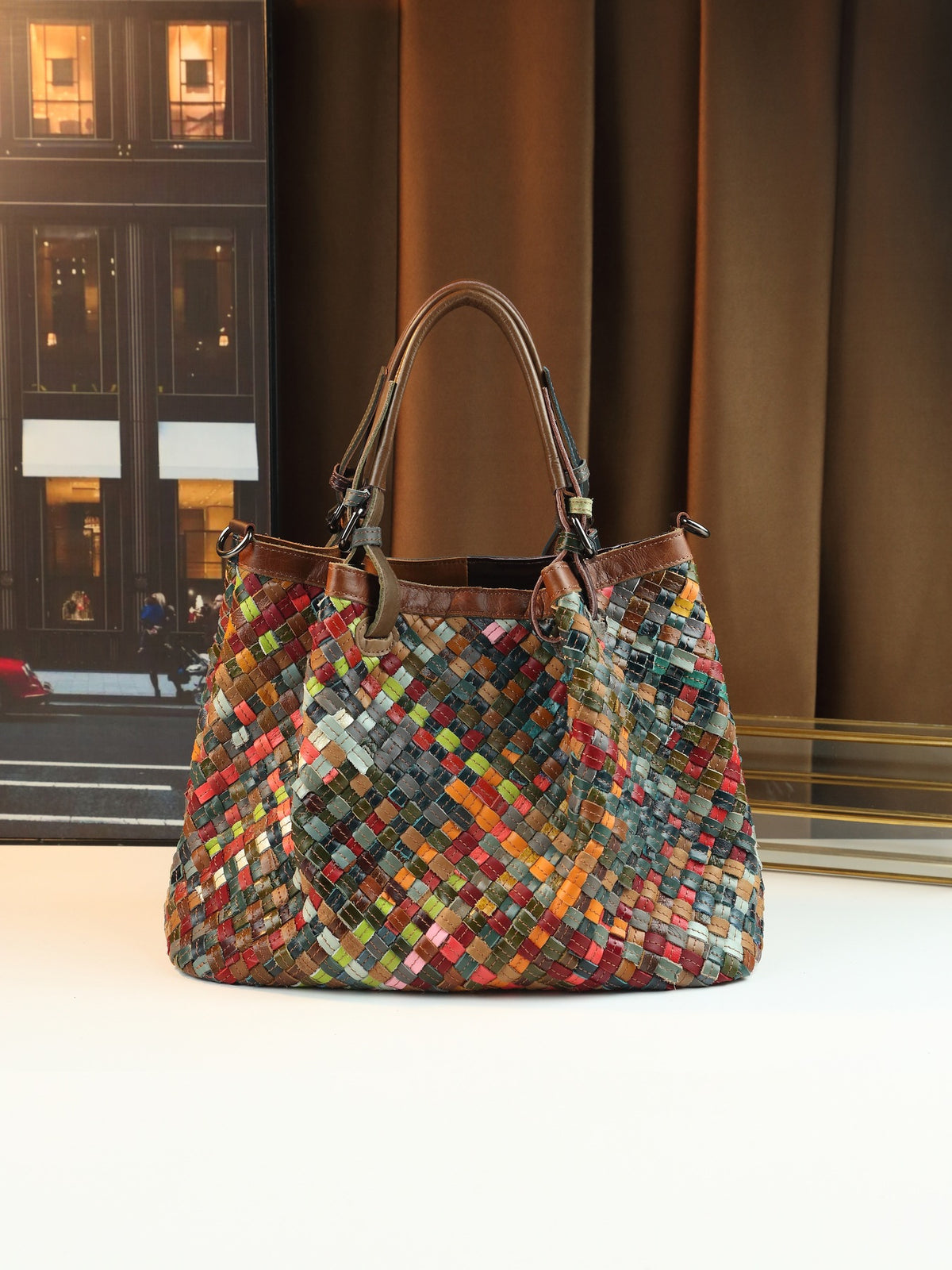 Vintage Woven Leather Crossbody Bag