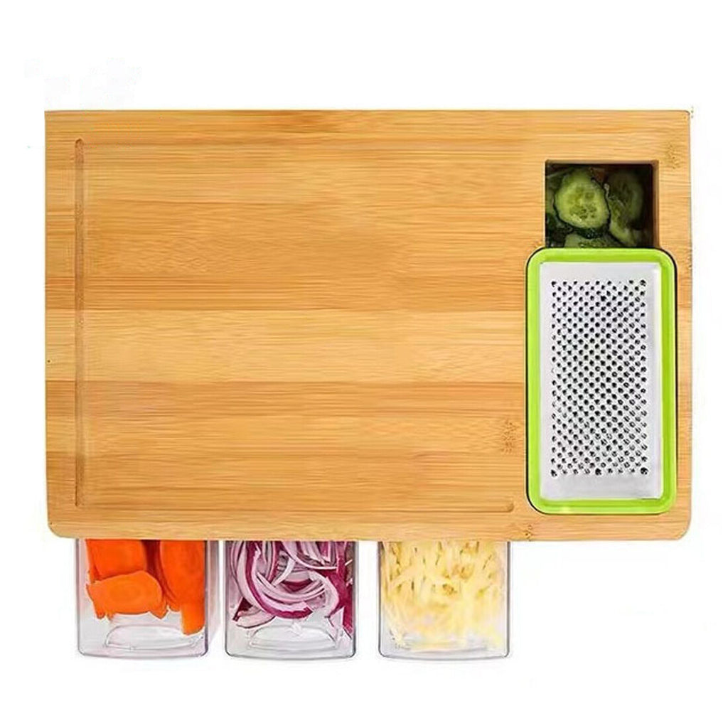 Chopping Board with Containers, Large Bamboo Cutting Board with anti slip pads