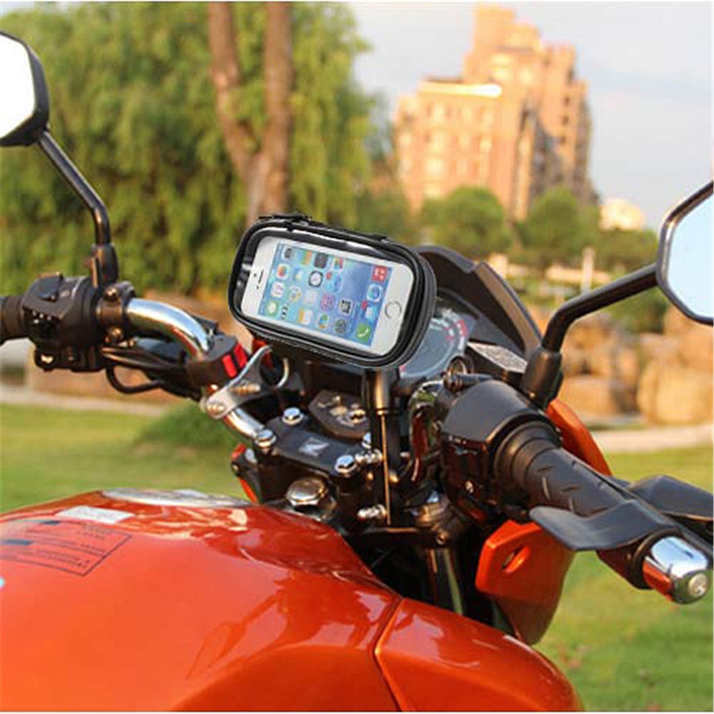 360 Degree Rotation Motorcycle Rearview Mirror Holder w/ Waterproof Phone Case, Size: 14.5 x 7.5cm