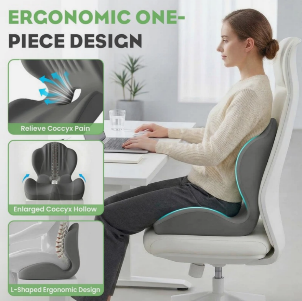 2-in-1 Ergonomic Back and Seat Cushion with Lumbar Support Tailbone Pain Relief