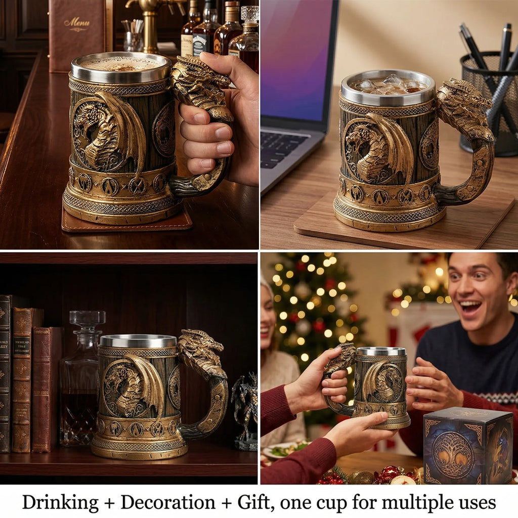 Viking Beer Coffee Mug 550ml Nordic Stainless Steel Beer Retro Tankard Cup