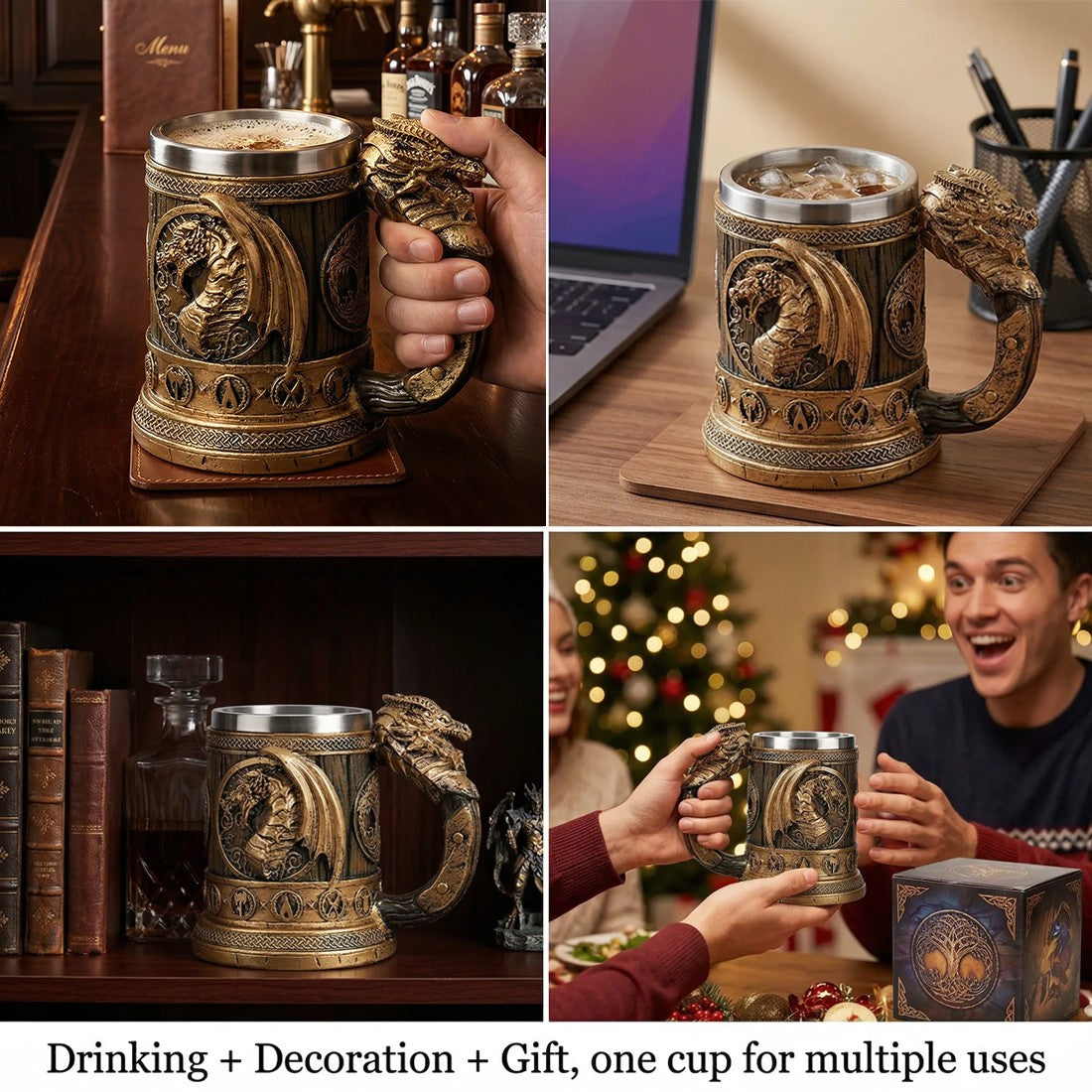 Viking Beer Coffee Mug 550ml Nordic Stainless Steel Beer Retro Tankard Cup
